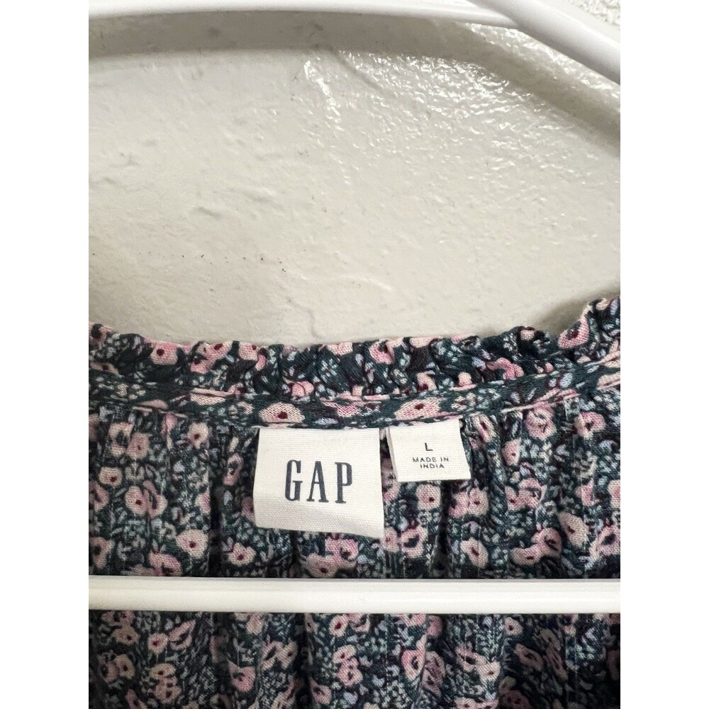 GAP Navy Floral Button-Front Blouse with Pink Accents - Picture 4 of 9